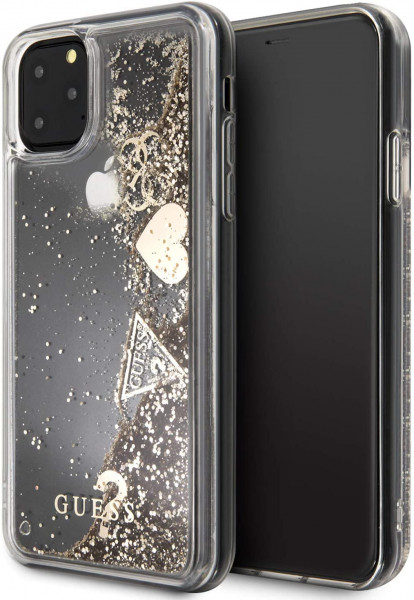 Apple iPhone 11 Pro Max Goud Guess Backcover hoesje Glitter - Hearts - GUHCN65GLHFLGO image