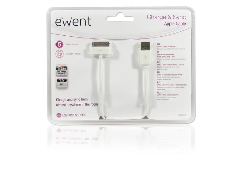 EWENT USB 2.0 NAAR APPLE 30 PIN KABEL OD 3.5 LENGTE 1.0 M - WIT image