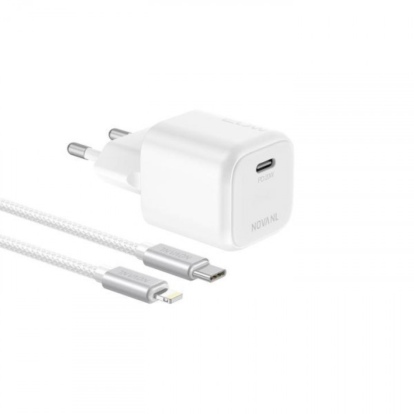 NOVANL GaNCharge 20W Single Port (USB C) with SpeedCharge 8-Pin to USB-C Cable White image