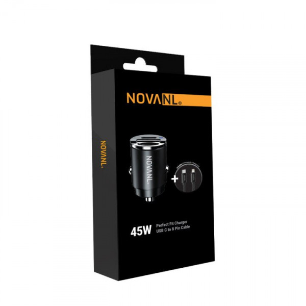 NOVANL PowerFit Pro 45W Car Charger with SpeedCharge USB-C to 8 Pin Cable image