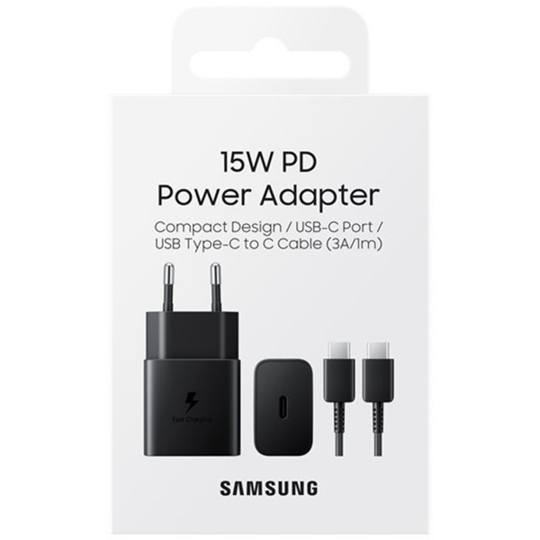 Samsung 15W Power Adapter With USB-C to USB-C Cable - EP-T1510XBEGEU - Black image