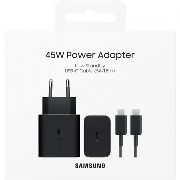 Samsung 45W Power Adapter + USB-C To USB-C Cable - EP-T4511XBEGEU - Black image