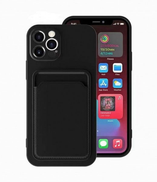 TPU Backcover Case With Card Holder Black For iPhone 12 Mini image