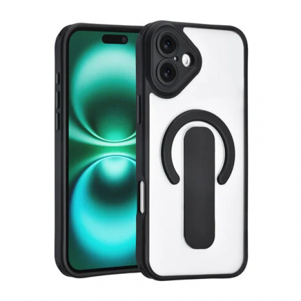 TUNIQ iPhone 16 Plus Backcover hoesje - Built-in Ring Stand - Antishock - Zwart image