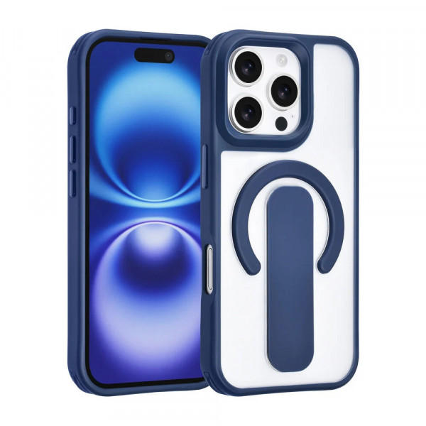 TUNIQ iPhone 16 Pro Back cover case - Built-in Ring Stand - Antishock - Blue image