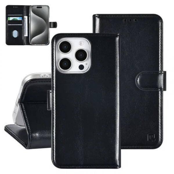 TUNIQ iPhone 16 Pro Max Book Case hoesje Pasjeshouder voor 3 pasjes - Hanger - Zwart image