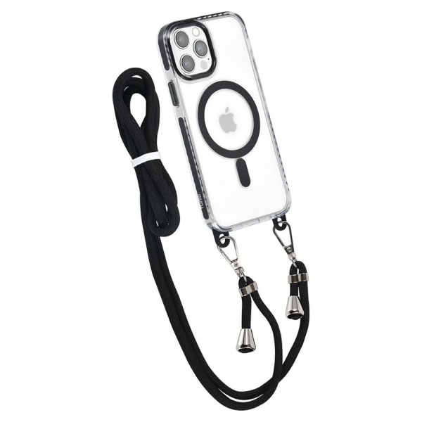 TUNIQ iPhone 12/12 Pro Back cover case - neck cord - magsafe - Black image