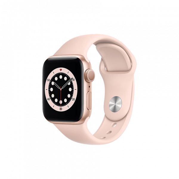 APPLE WATCH SERIES 6 (GPS) • 40MM GOUDKLEURIGE ALUMINIUM KAST • ROZENKWARTS SPORTBANDJE image