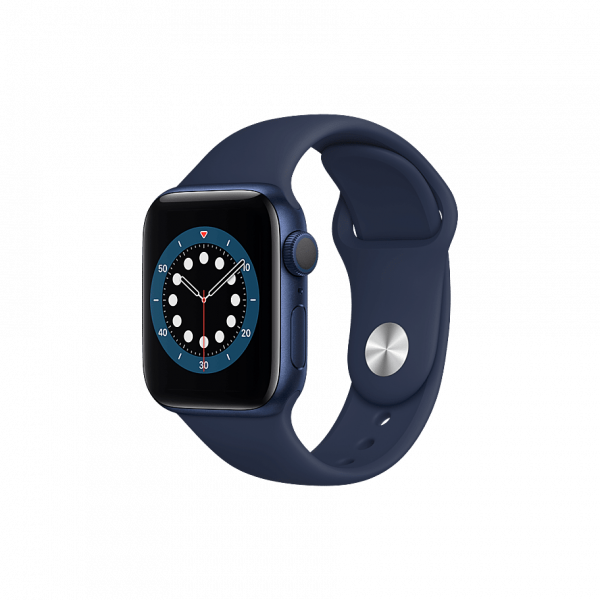 APPLE WATCH SERIES 6 (GPS) • 44MM BLAUWE ALUMINIUM KAST • DONKERMARINEBLAUW SPORTBANDJE image